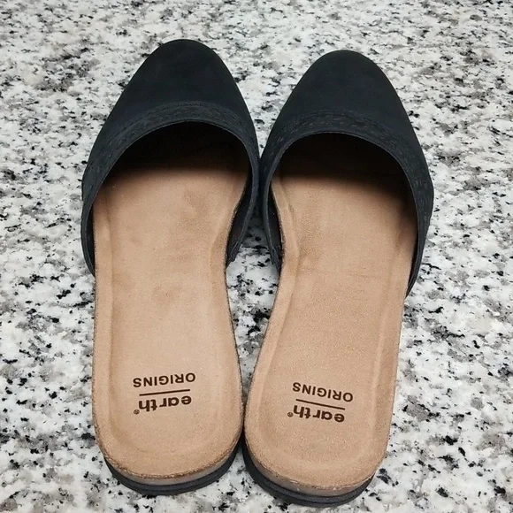 EARTH ORGINS NUBUCK LEATHER SLIDES/MULES, BLK W10 - Picture 3 of 5
